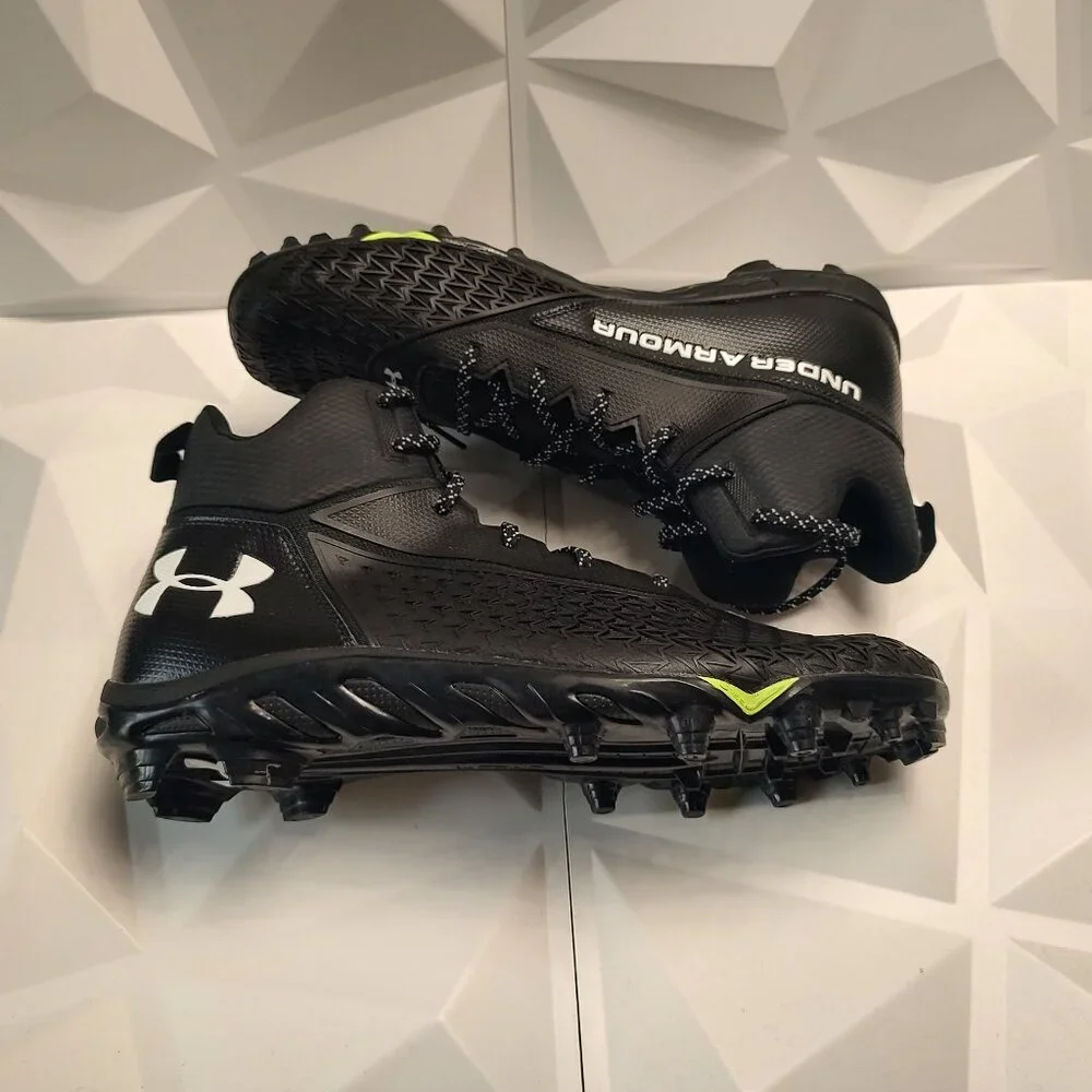 Under Armour Mens Football Cleat 16 Black White Shoe Lacrosse Spine Hammer - Picture 11 of 12